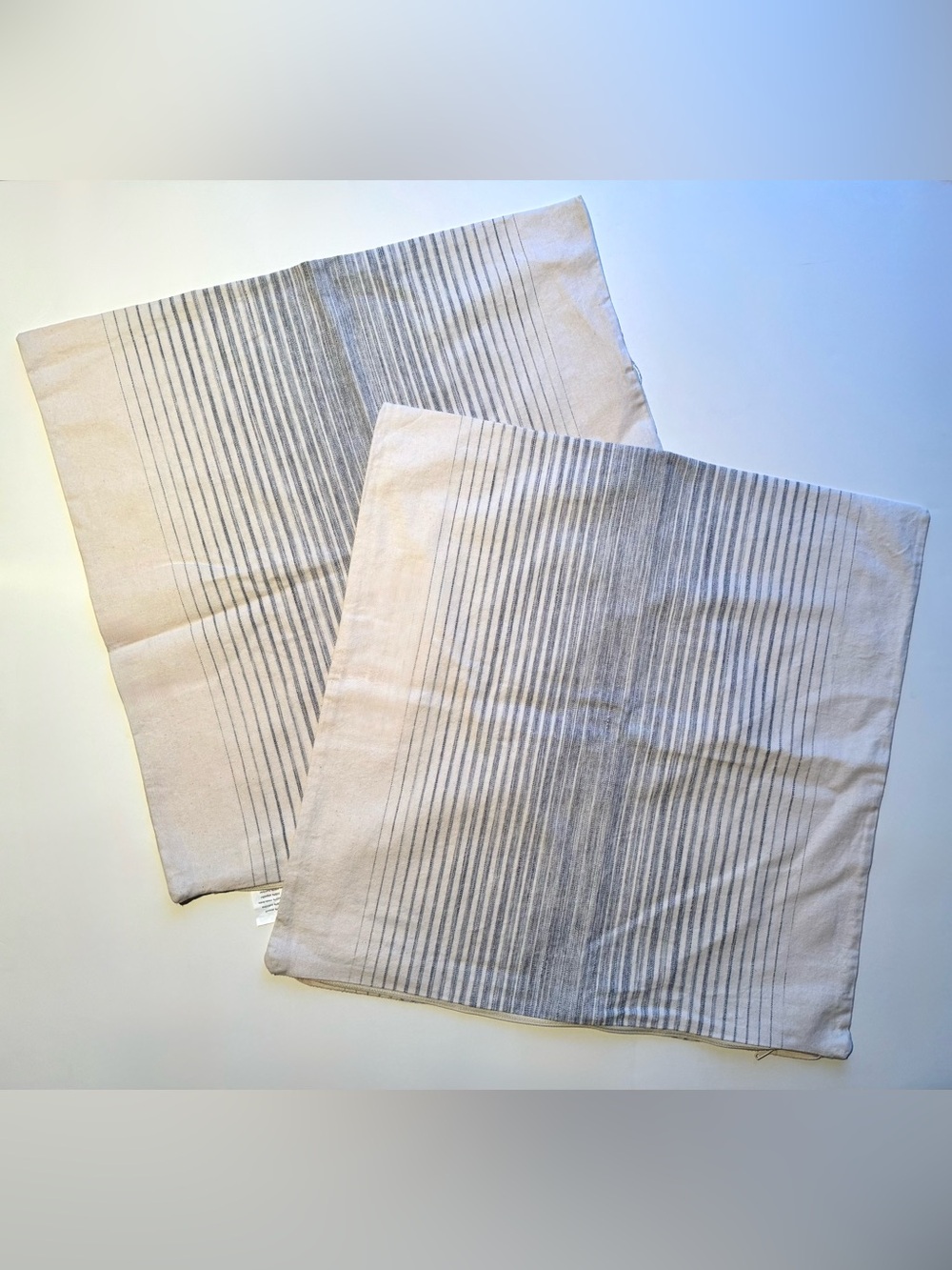 (Set/2) IKEA Cotton ISPIGG Yarn-Dyed 20x20 Pillow Covers Natural w/Blue Stripe